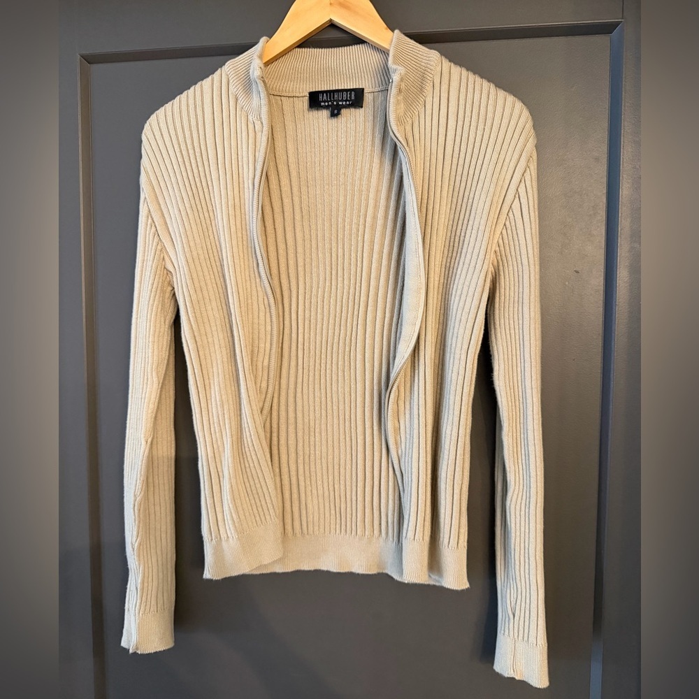 Men’s Hallhuber Zip Up Cream Sweater size Small